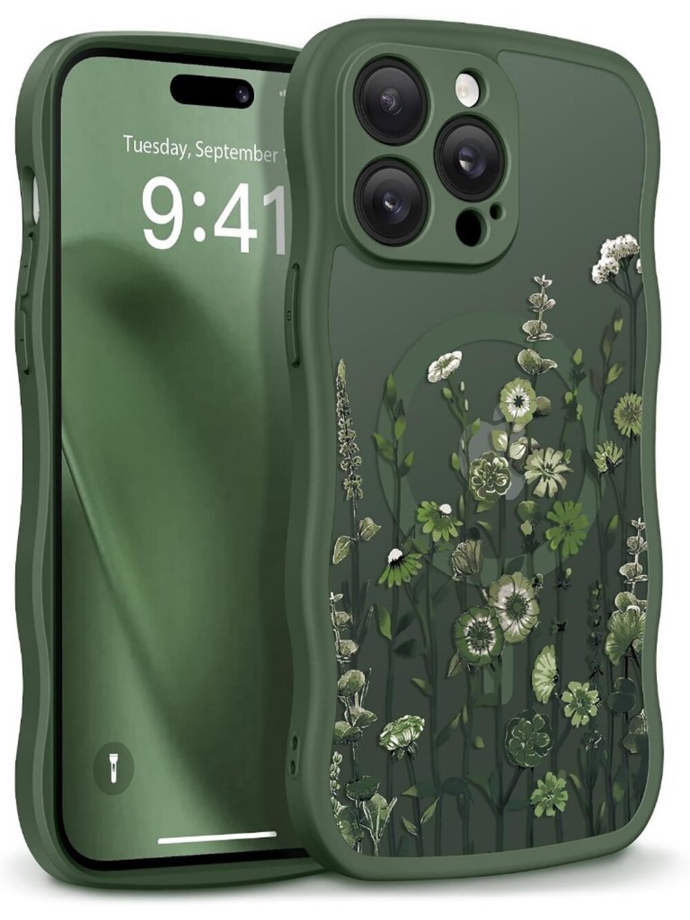 iPhone 14 Pro Floratopia/Forest Green Compatible with MagSafe Translucent Case